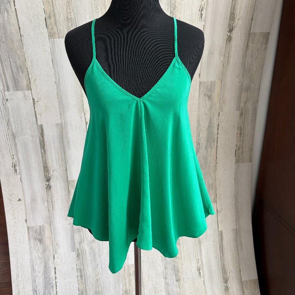 Amanda Uprichard Women's Size Small Crop Blouse Spaghetti Strap Top Green Silk